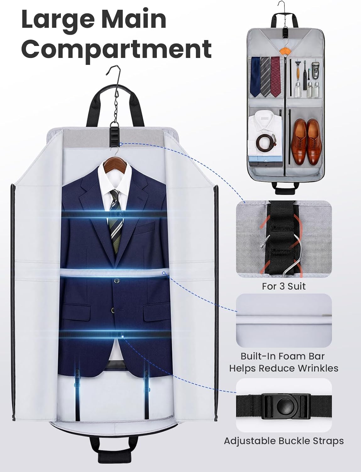 Garment Bags for Travel Fits 5 Suits, Wrinkle Free Suit Bag Travel | Carry on Garment Bags for Hanging Clothes with Luggage Sleeve and Shoe Pocket, Waterproof Suit Garment Bag for Men Women