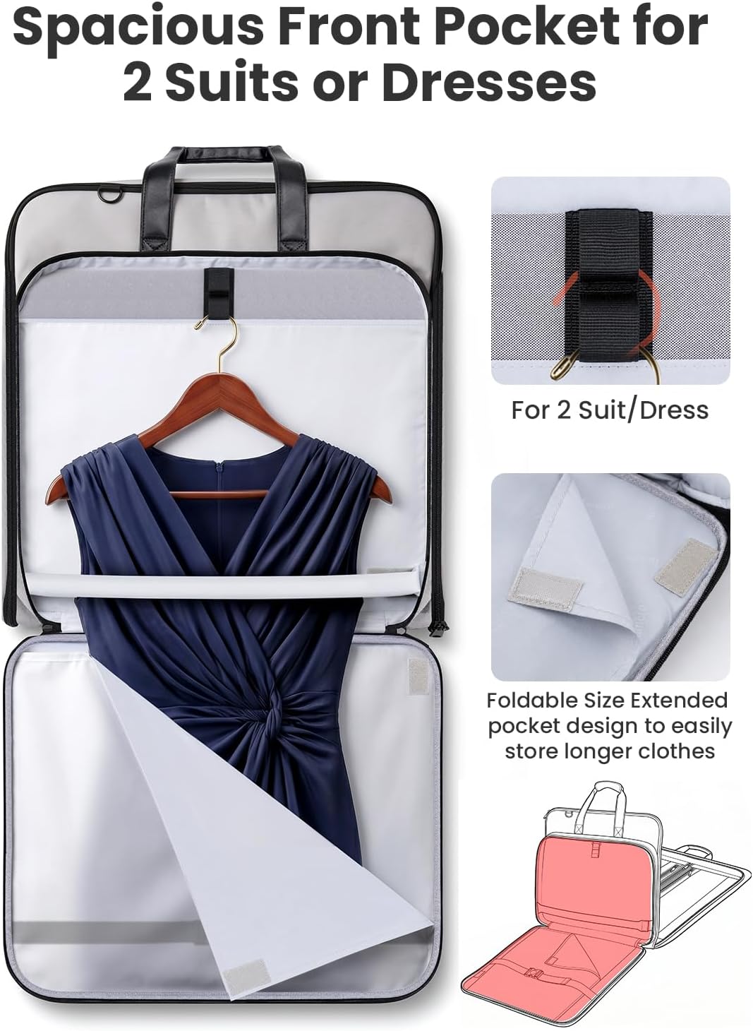 Garment Bags for Travel Fits 5 Suits, Wrinkle Free Suit Bag Travel | Carry on Garment Bags for Hanging Clothes with Luggage Sleeve and Shoe Pocket, Waterproof Suit Garment Bag for Men Women