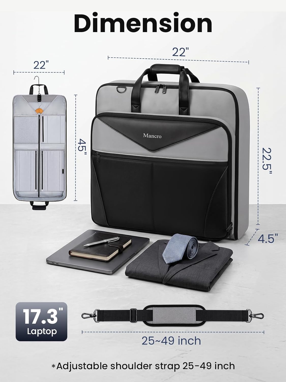 Garment Bags for Travel Fits 5 Suits, Wrinkle Free Suit Bag Travel | Carry on Garment Bags for Hanging Clothes with Luggage Sleeve and Shoe Pocket, Waterproof Suit Garment Bag for Men Women