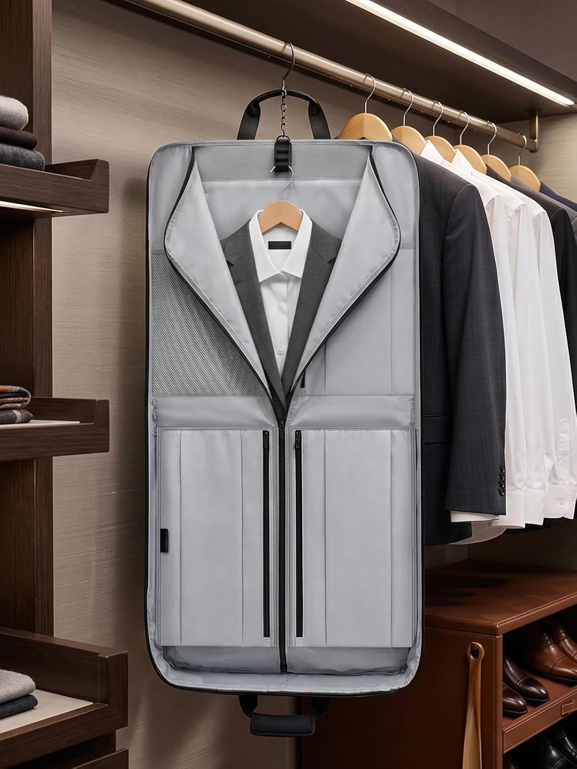 Garment Bags for Travel Fits 5 Suits, Wrinkle Free Suit Bag Travel | Carry on Garment Bags for Hanging Clothes with Luggage Sleeve and Shoe Pocket, Waterproof Suit Garment Bag for Men Women