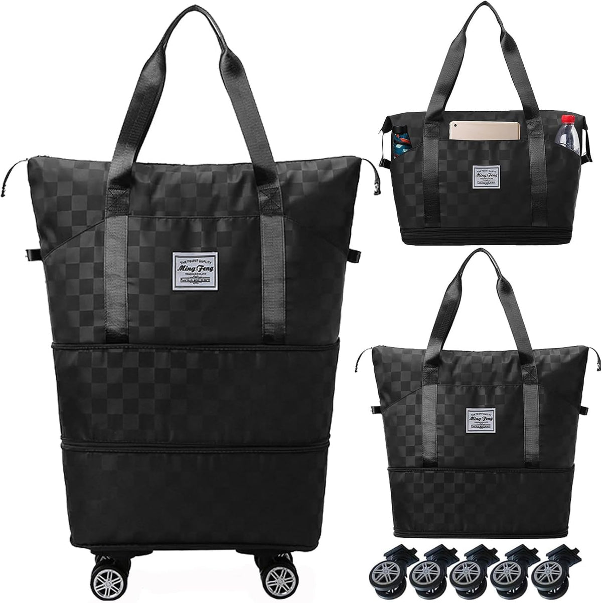 Expandable Foldable Duffel Bag Suitcases,Detachable Rolling Wheels,Rolling Duffle Bag with Wheels,Suitcase with Wheel,Carry on Luggage,Gift for Men Women Lightweight Suitcases (Blue)