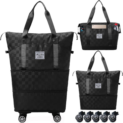 Expandable Foldable Duffel Bag Suitcases,Detachable Rolling Wheels,Rolling Duffle Bag with Wheels,Suitcase with Wheel,Carry on Luggage,Gift for Men Women Lightweight Suitcases (Blue)