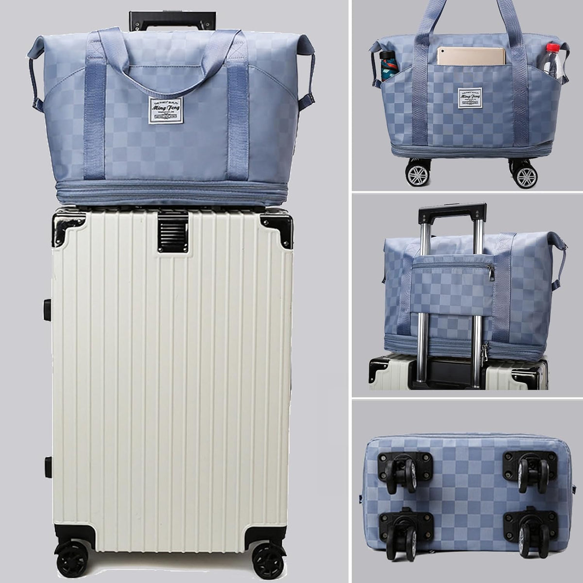 Expandable Foldable Duffel Bag Suitcases,Detachable Rolling Wheels,Rolling Duffle Bag with Wheels,Suitcase with Wheel,Carry on Luggage,Gift for Men Women Lightweight Suitcases (Blue)