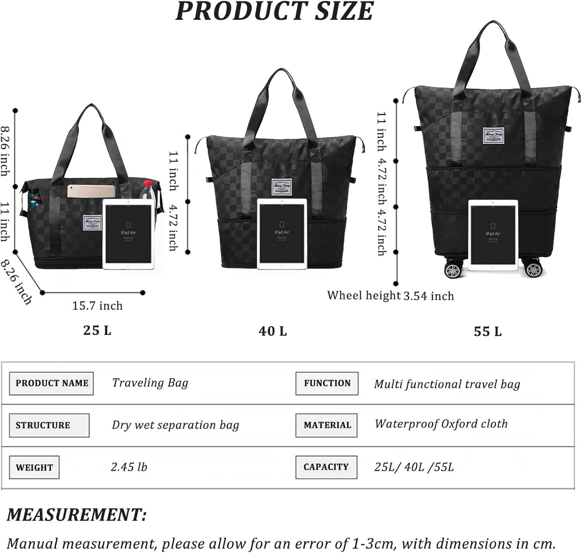 Expandable Foldable Duffel Bag Suitcases,Detachable Rolling Wheels,Rolling Duffle Bag with Wheels,Suitcase with Wheel,Carry on Luggage,Gift for Men Women Lightweight Suitcases (Blue)