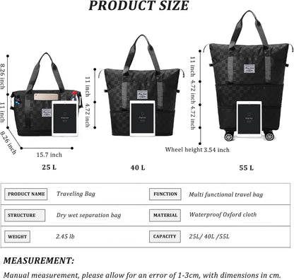 Expandable Foldable Duffel Bag Suitcases,Detachable Rolling Wheels,Rolling Duffle Bag with Wheels,Suitcase with Wheel,Carry on Luggage,Gift for Men Women Lightweight Suitcases (Blue)