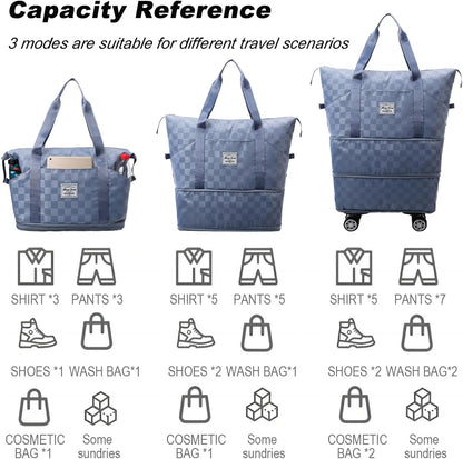 Expandable Foldable Duffel Bag Suitcases,Detachable Rolling Wheels,Rolling Duffle Bag with Wheels,Suitcase with Wheel,Carry on Luggage,Gift for Men Women Lightweight Suitcases (Blue)