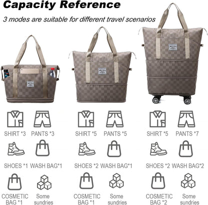 Expandable Foldable Duffel Bag Suitcases,Detachable Rolling Wheels,Rolling Duffle Bag with Wheels,Suitcase with Wheel,Carry on Luggage,Gift for Men Women Lightweight Suitcases (Blue)