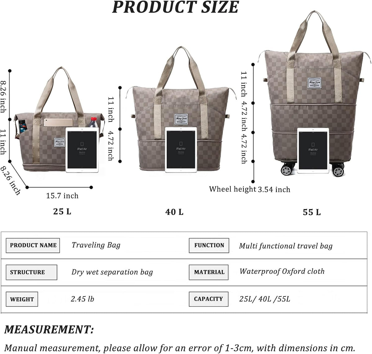Expandable Foldable Duffel Bag Suitcases,Detachable Rolling Wheels,Rolling Duffle Bag with Wheels,Suitcase with Wheel,Carry on Luggage,Gift for Men Women Lightweight Suitcases (Blue)