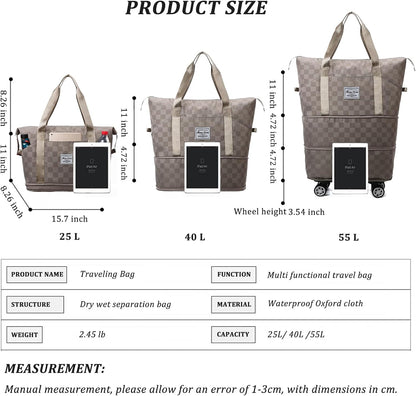 Expandable Foldable Duffel Bag Suitcases,Detachable Rolling Wheels,Rolling Duffle Bag with Wheels,Suitcase with Wheel,Carry on Luggage,Gift for Men Women Lightweight Suitcases (Blue)