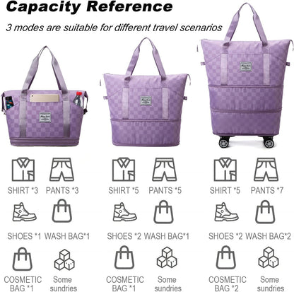 Expandable Foldable Duffel Bag Suitcases,Detachable Rolling Wheels,Rolling Duffle Bag with Wheels,Suitcase with Wheel,Carry on Luggage,Gift for Men Women Lightweight Suitcases (Blue)