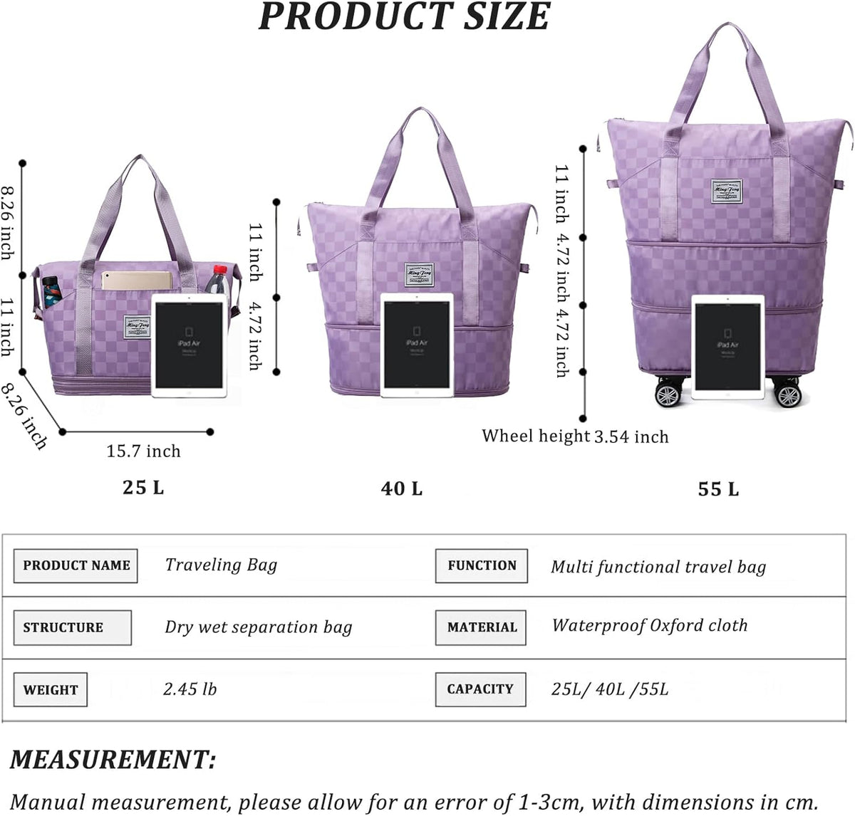 Expandable Foldable Duffel Bag Suitcases,Detachable Rolling Wheels,Rolling Duffle Bag with Wheels,Suitcase with Wheel,Carry on Luggage,Gift for Men Women Lightweight Suitcases (Blue)
