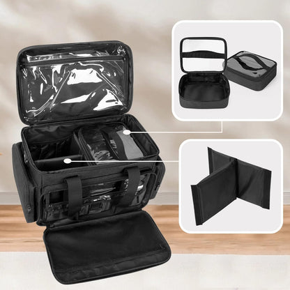 Large Makeup Bag with 2 Removable Pouches and Detachable Dividers, Multifunctional Cosmetic Bag to Keep Makeup and Hair Supplies (Patent Pending), Black