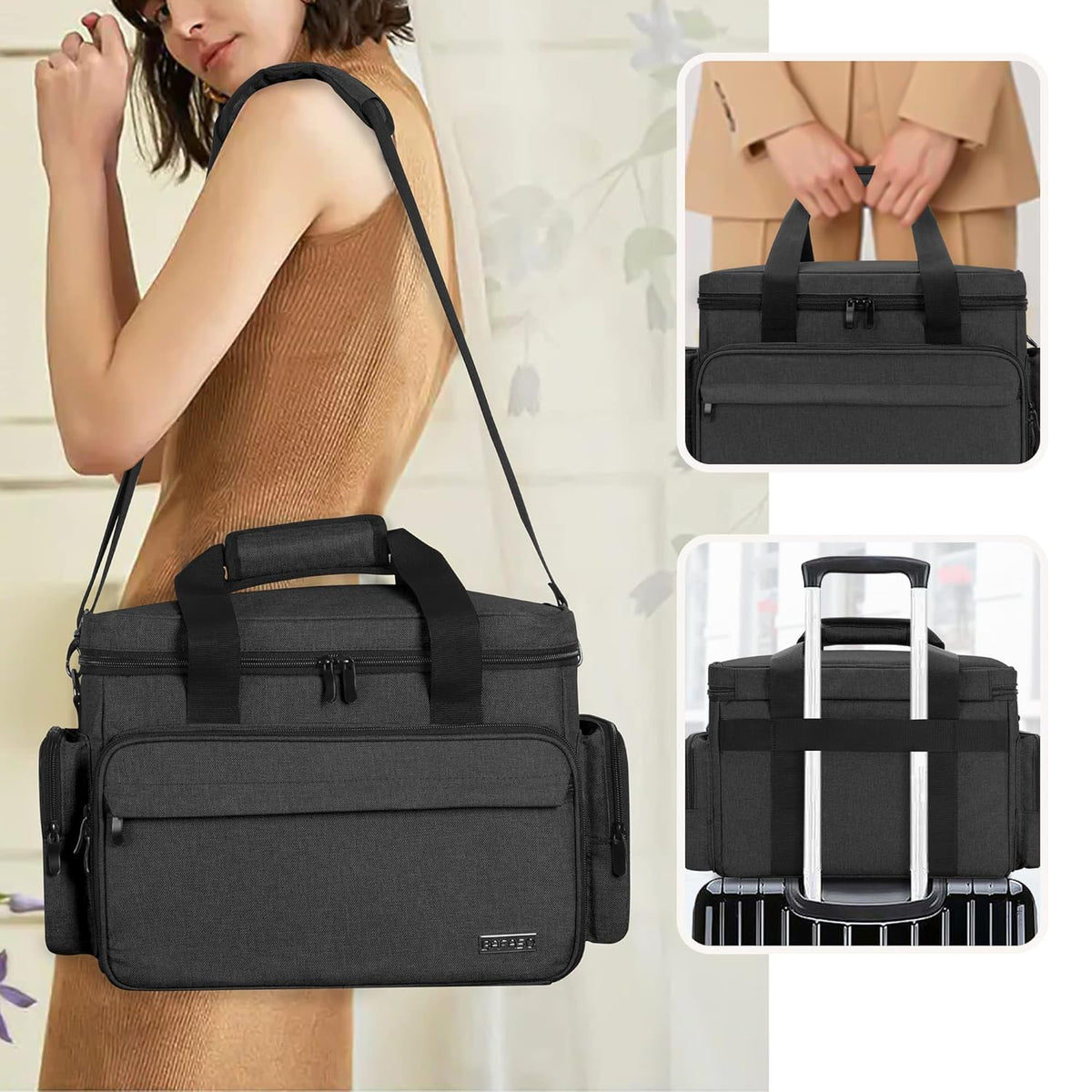 Large Makeup Bag with 2 Removable Pouches and Detachable Dividers, Multifunctional Cosmetic Bag to Keep Makeup and Hair Supplies (Patent Pending), Black