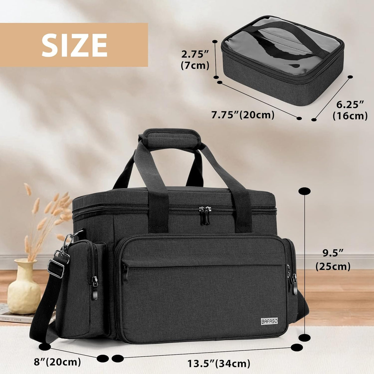 Large Makeup Bag with 2 Removable Pouches and Detachable Dividers, Multifunctional Cosmetic Bag to Keep Makeup and Hair Supplies (Patent Pending), Black
