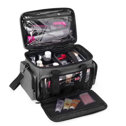 Large Makeup Bag with 2 Removable Pouches and Detachable Dividers, Multifunctional Cosmetic Bag to Keep Makeup and Hair Supplies (Patent Pending), Black