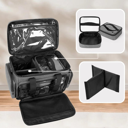 Large Makeup Bag with 2 Removable Pouches and Detachable Dividers, Multifunctional Cosmetic Bag to Keep Makeup and Hair Supplies (Patent Pending), Black