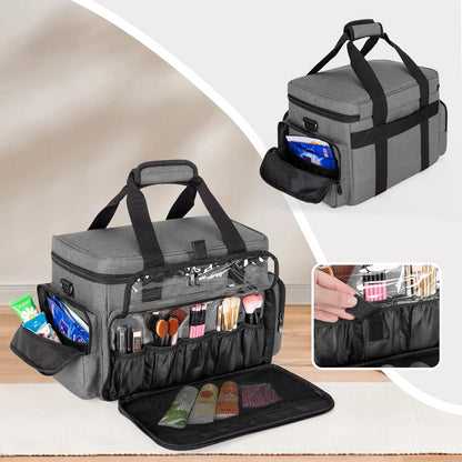 Large Makeup Bag with 2 Removable Pouches and Detachable Dividers, Multifunctional Cosmetic Bag to Keep Makeup and Hair Supplies (Patent Pending), Black
