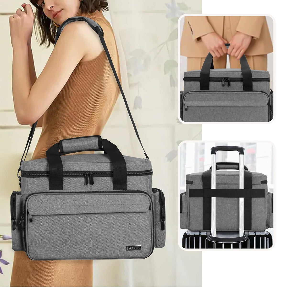 Large Makeup Bag with 2 Removable Pouches and Detachable Dividers, Multifunctional Cosmetic Bag to Keep Makeup and Hair Supplies (Patent Pending), Black