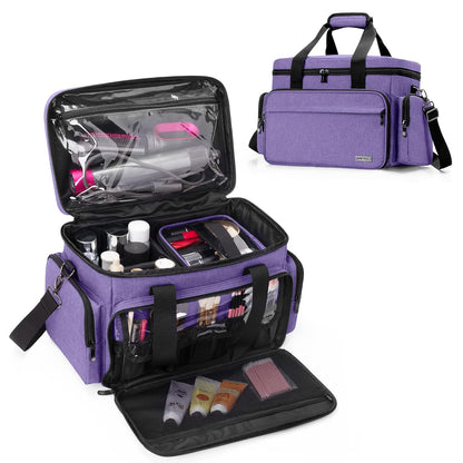 Large Makeup Bag with 2 Removable Pouches and Detachable Dividers, Multifunctional Cosmetic Bag to Keep Makeup and Hair Supplies (Patent Pending), Black
