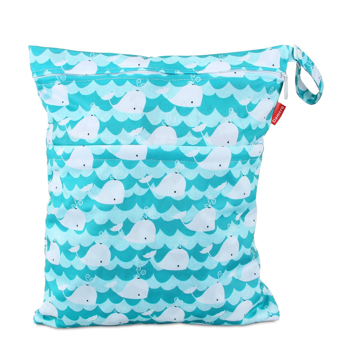 Cloth Diaper Wet Dry Bag with Handle for Swimsuit, Pumping Parts, Wet Clothes and More, Ideal for Travel, Exercise, Daycare, Swimming, Reusable and Water-Resistant (Medium,Cute Whale)