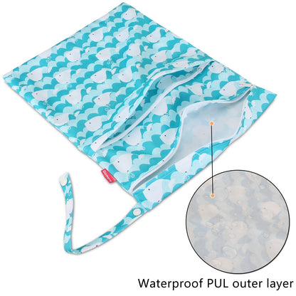 Cloth Diaper Wet Dry Bag with Handle for Swimsuit, Pumping Parts, Wet Clothes and More, Ideal for Travel, Exercise, Daycare, Swimming, Reusable and Water-Resistant (Medium,Cute Whale)