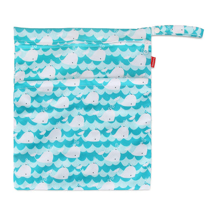 Cloth Diaper Wet Dry Bag with Handle for Swimsuit, Pumping Parts, Wet Clothes and More, Ideal for Travel, Exercise, Daycare, Swimming, Reusable and Water-Resistant (Medium,Cute Whale)