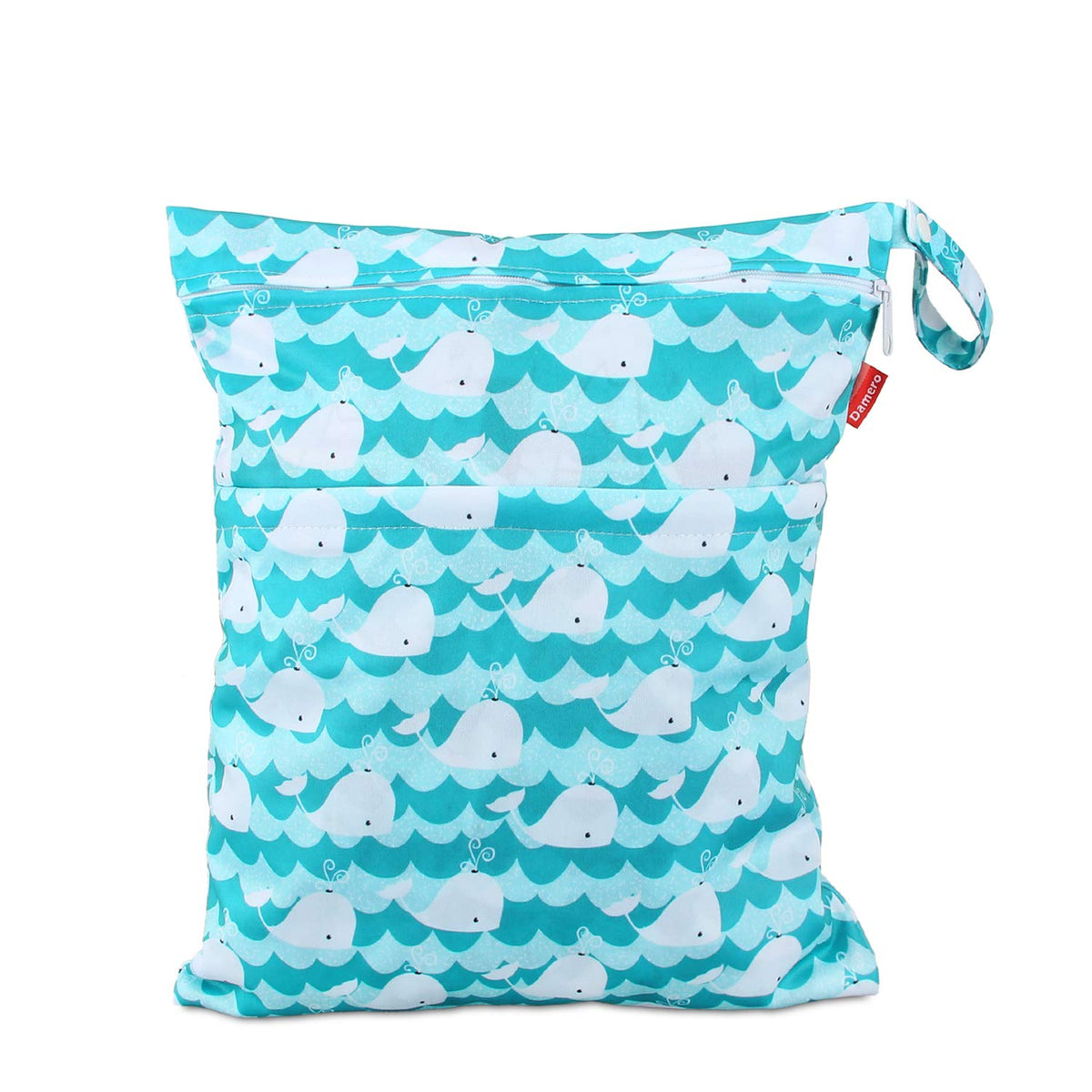 Cloth Diaper Wet Dry Bag with Handle for Swimsuit, Pumping Parts, Wet Clothes and More, Ideal for Travel, Exercise, Daycare, Swimming, Reusable and Water-Resistant (Medium,Cute Whale)