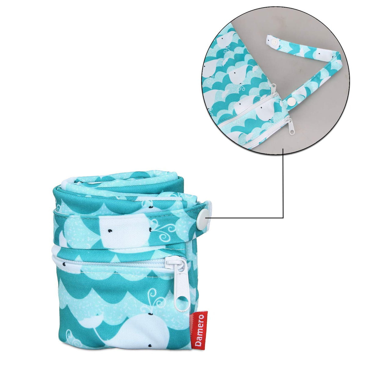 Cloth Diaper Wet Dry Bag with Handle for Swimsuit, Pumping Parts, Wet Clothes and More, Ideal for Travel, Exercise, Daycare, Swimming, Reusable and Water-Resistant (Medium,Cute Whale)