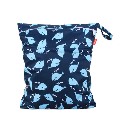 Cloth Diaper Wet Dry Bag with Handle for Swimsuit, Pumping Parts, Wet Clothes and More, Ideal for Travel, Exercise, Daycare, Swimming, Reusable and Water-Resistant (Medium,Cute Whale)