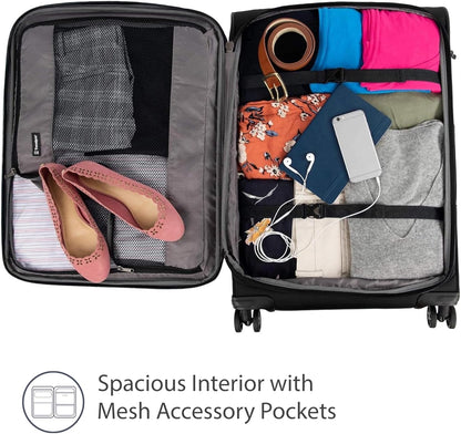 Tourlite Softside 21" Expandable Luggage with 4 Spinner Wheels, Lightweight Suitcase, Carry-On, Blue