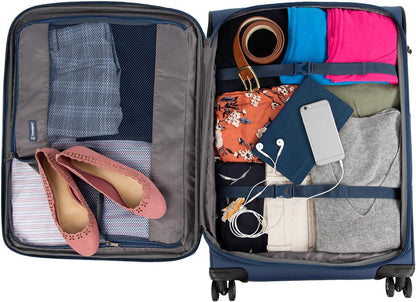 Tourlite Softside 21" Expandable Luggage with 4 Spinner Wheels, Lightweight Suitcase, Carry-On, Blue