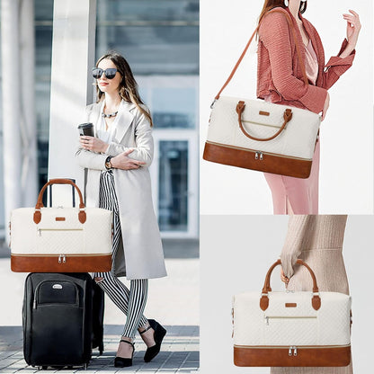 Weekender Overnight Bag for Women - Large Travel Duffel Bag with Shoe Compartment, Gym Duffel Bag Hospital Bag Carry On Tote Bags for Airplanes with Crossbody Bag Toiletry Bag 3Pcs Set - Colors A