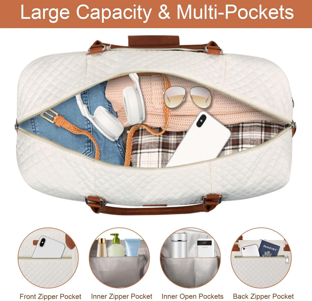Weekender Overnight Bag for Women - Large Travel Duffel Bag with Shoe Compartment, Gym Duffel Bag Hospital Bag Carry On Tote Bags for Airplanes with Crossbody Bag Toiletry Bag 3Pcs Set - Colors A