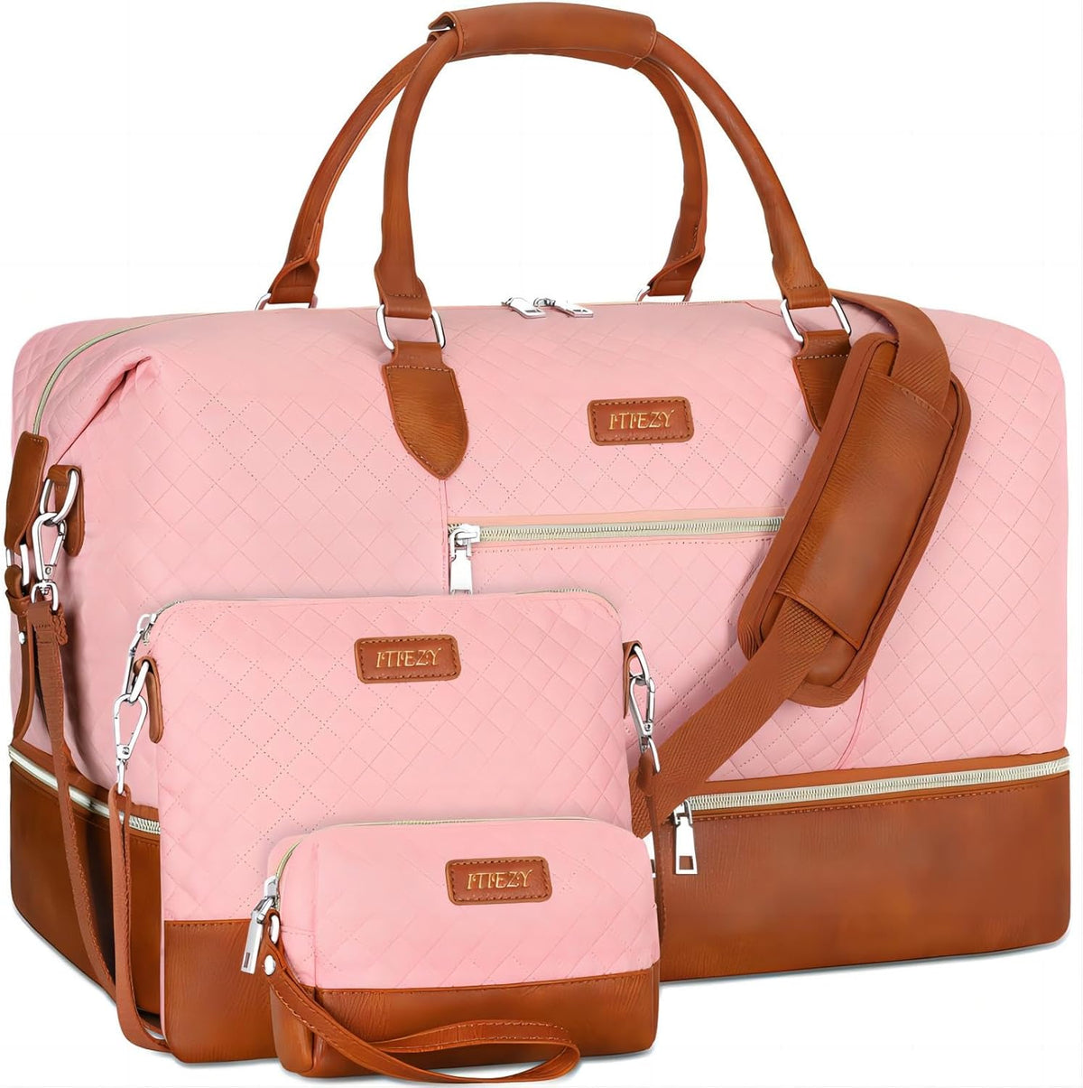 Weekender Overnight Bag for Women - Large Travel Duffel Bag with Shoe Compartment, Gym Duffel Bag Hospital Bag Carry On Tote Bags for Airplanes with Crossbody Bag Toiletry Bag 3Pcs Set - Colors A