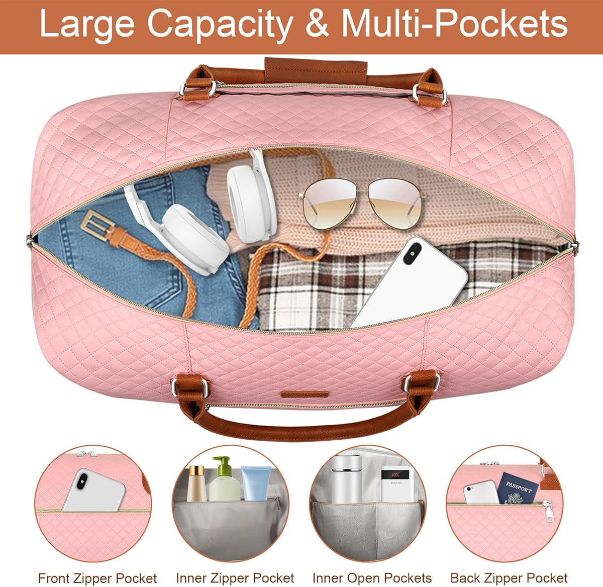 Weekender Overnight Bag for Women - Large Travel Duffel Bag with Shoe Compartment, Gym Duffel Bag Hospital Bag Carry On Tote Bags for Airplanes with Crossbody Bag Toiletry Bag 3Pcs Set - Colors A