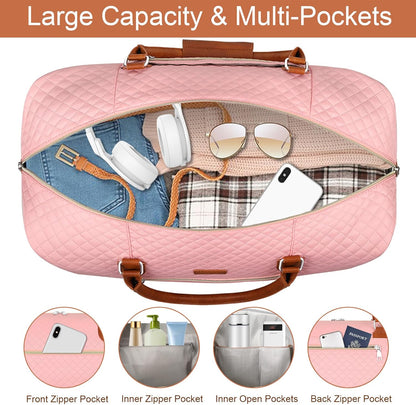 Weekender Overnight Bag for Women - Large Travel Duffel Bag with Shoe Compartment, Gym Duffel Bag Hospital Bag Carry On Tote Bags for Airplanes with Crossbody Bag Toiletry Bag 3Pcs Set - Colors A