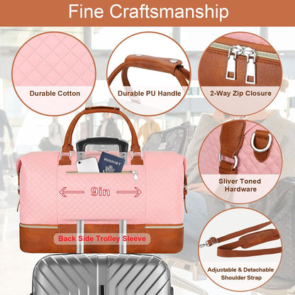 Weekender Overnight Bag for Women - Large Travel Duffel Bag with Shoe Compartment, Gym Duffel Bag Hospital Bag Carry On Tote Bags for Airplanes with Crossbody Bag Toiletry Bag 3Pcs Set - Colors A