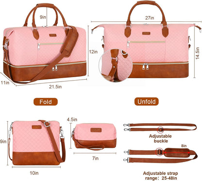 Weekender Overnight Bag for Women - Large Travel Duffel Bag with Shoe Compartment, Gym Duffel Bag Hospital Bag Carry On Tote Bags for Airplanes with Crossbody Bag Toiletry Bag 3Pcs Set - Colors A