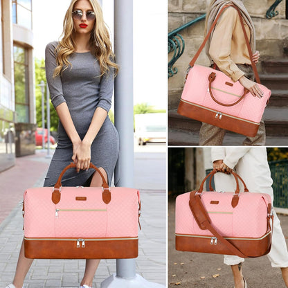 Weekender Overnight Bag for Women - Large Travel Duffel Bag with Shoe Compartment, Gym Duffel Bag Hospital Bag Carry On Tote Bags for Airplanes with Crossbody Bag Toiletry Bag 3Pcs Set - Colors A