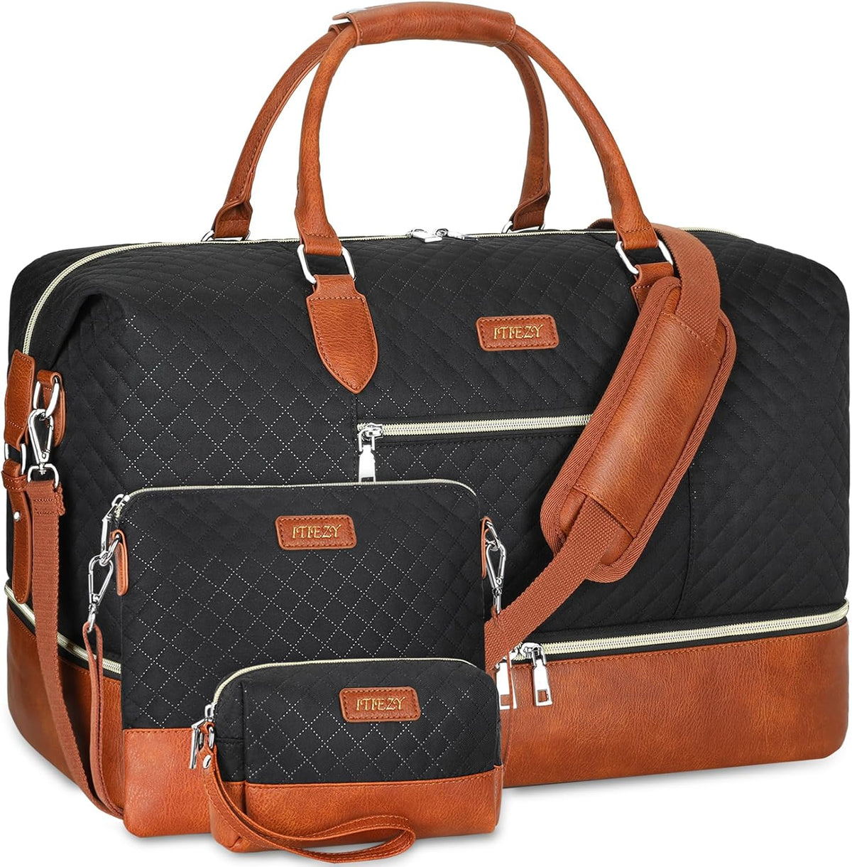 Weekender Overnight Bag for Women - Large Travel Duffel Bag with Shoe Compartment, Gym Duffel Bag Hospital Bag Carry On Tote Bags for Airplanes with Crossbody Bag Toiletry Bag 3Pcs Set - Colors A