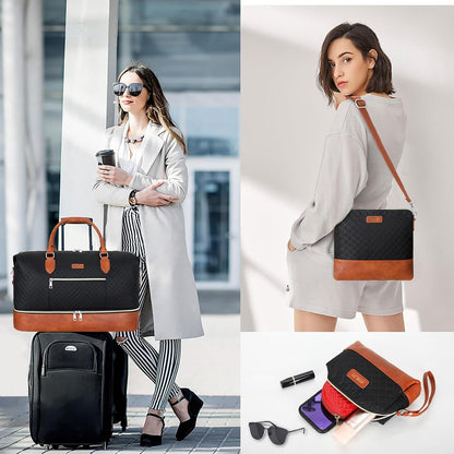 Weekender Overnight Bag for Women - Large Travel Duffel Bag with Shoe Compartment, Gym Duffel Bag Hospital Bag Carry On Tote Bags for Airplanes with Crossbody Bag Toiletry Bag 3Pcs Set - Colors A