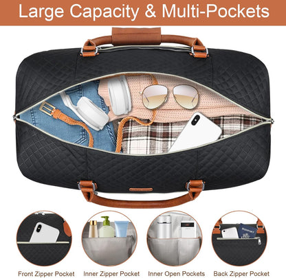 Weekender Overnight Bag for Women - Large Travel Duffel Bag with Shoe Compartment, Gym Duffel Bag Hospital Bag Carry On Tote Bags for Airplanes with Crossbody Bag Toiletry Bag 3Pcs Set - Colors A