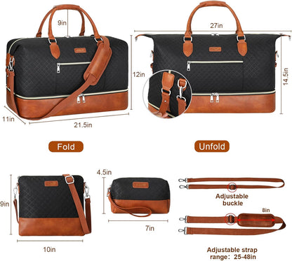 Weekender Overnight Bag for Women - Large Travel Duffel Bag with Shoe Compartment, Gym Duffel Bag Hospital Bag Carry On Tote Bags for Airplanes with Crossbody Bag Toiletry Bag 3Pcs Set - Colors A