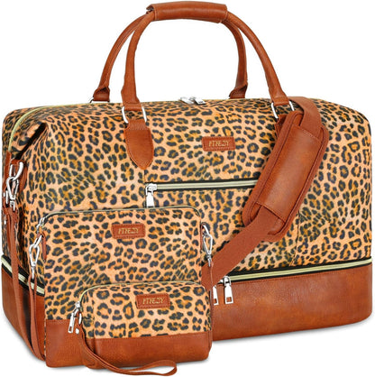 Weekender Overnight Bag for Women - Large Travel Duffel Bag with Shoe Compartment, Gym Duffel Bag Hospital Bag Carry On Tote Bags for Airplanes with Crossbody Bag Toiletry Bag 3Pcs Set - Colors A