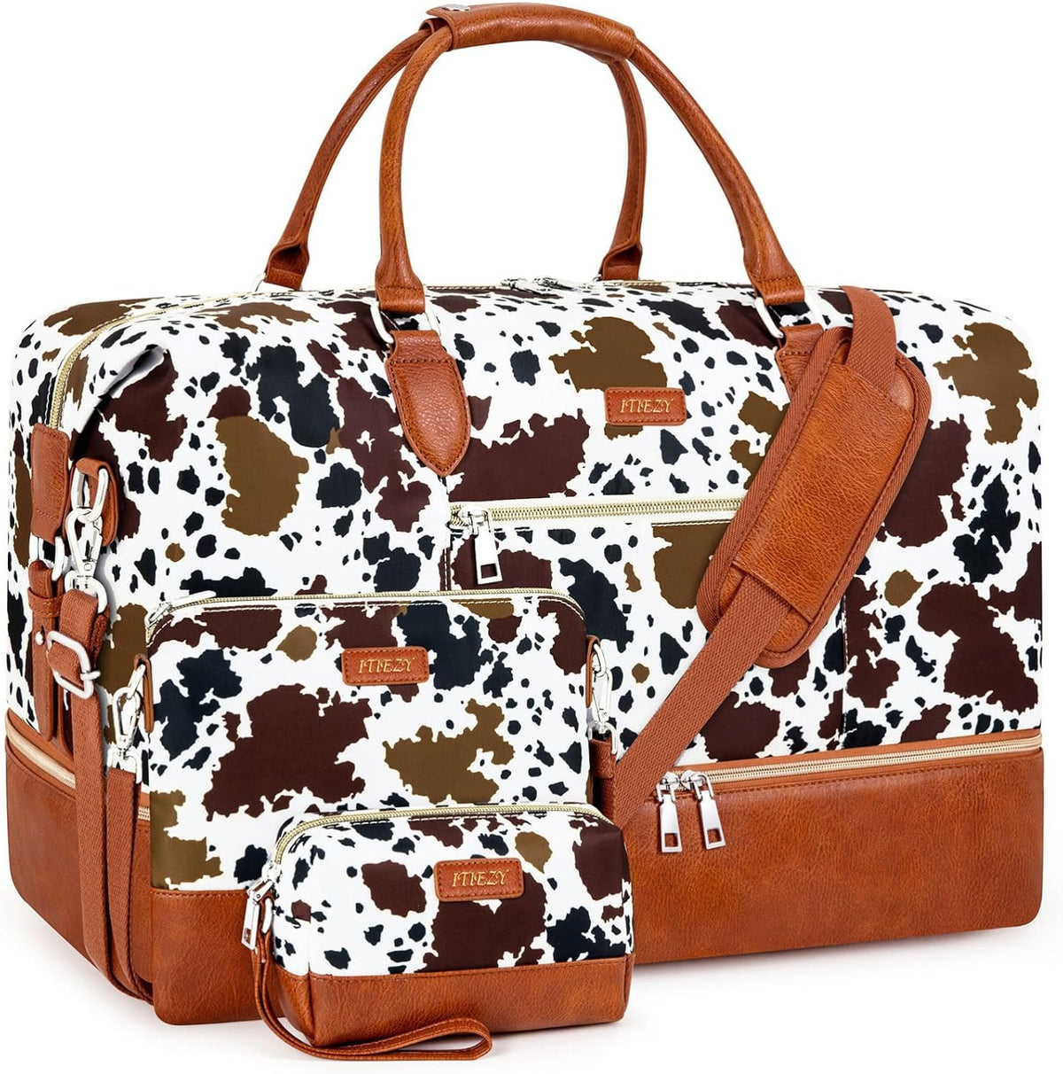 Weekender Overnight Bag for Women - Large Travel Duffel Bag with Shoe Compartment, Gym Duffel Bag Hospital Bag Carry On Tote Bags for Airplanes with Crossbody Bag Toiletry Bag 3Pcs Set - Colors A