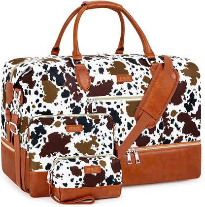 Weekender Overnight Bag for Women - Large Travel Duffel Bag with Shoe Compartment, Gym Duffel Bag Hospital Bag Carry On Tote Bags for Airplanes with Crossbody Bag Toiletry Bag 3Pcs Set - Colors A