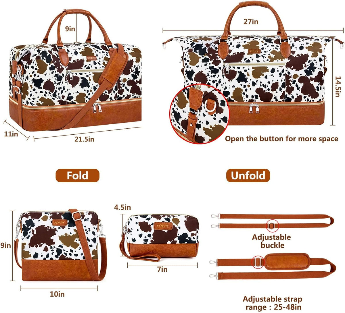 Weekender Overnight Bag for Women - Large Travel Duffel Bag with Shoe Compartment, Gym Duffel Bag Hospital Bag Carry On Tote Bags for Airplanes with Crossbody Bag Toiletry Bag 3Pcs Set - Colors A