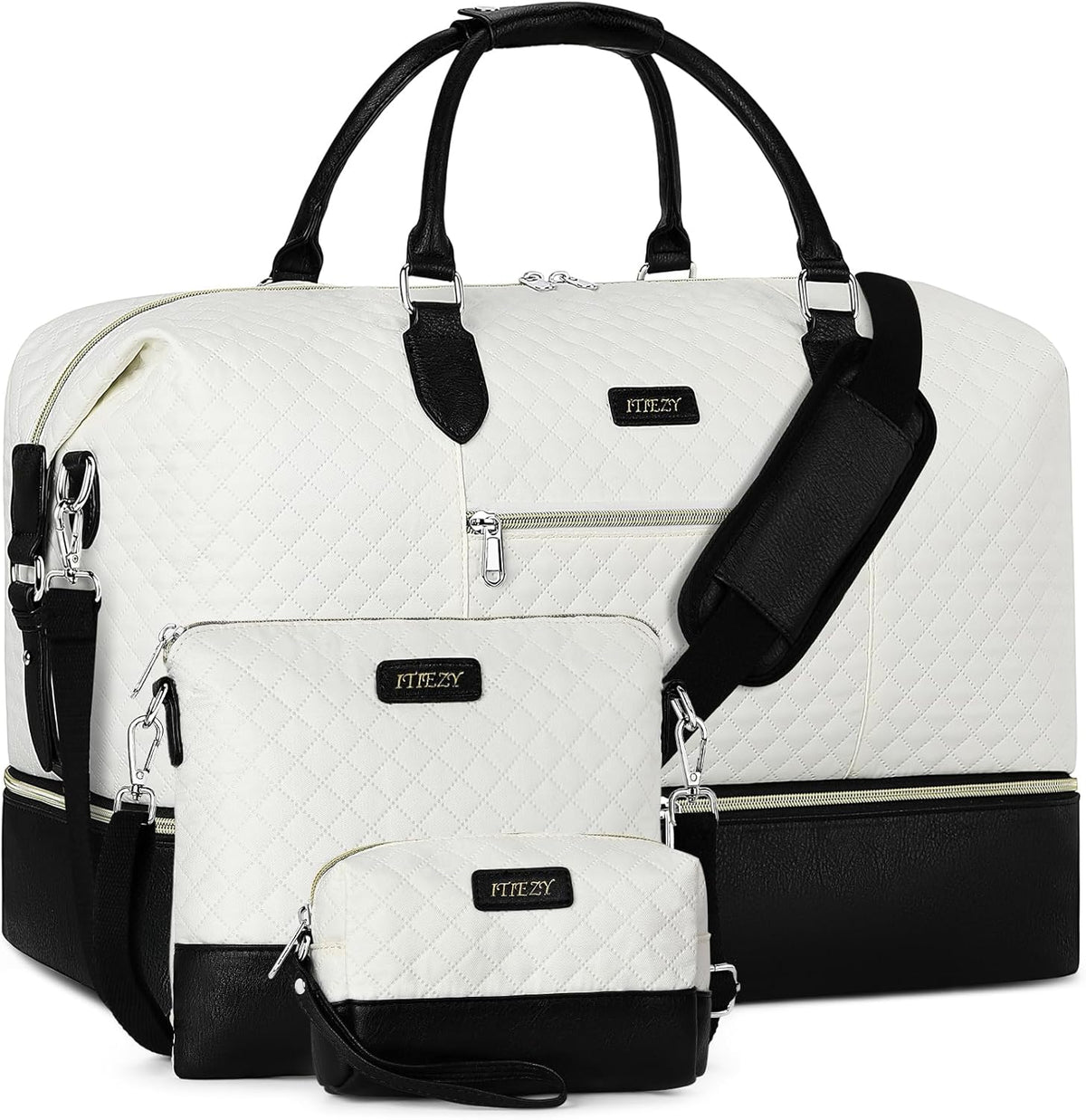 Weekender Overnight Bag for Women - Large Travel Duffel Bag with Shoe Compartment, Gym Duffel Bag Hospital Bag Carry On Tote Bags for Airplanes with Crossbody Bag Toiletry Bag 3Pcs Set - Colors A