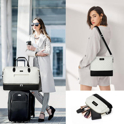 Weekender Overnight Bag for Women - Large Travel Duffel Bag with Shoe Compartment, Gym Duffel Bag Hospital Bag Carry On Tote Bags for Airplanes with Crossbody Bag Toiletry Bag 3Pcs Set - Colors A