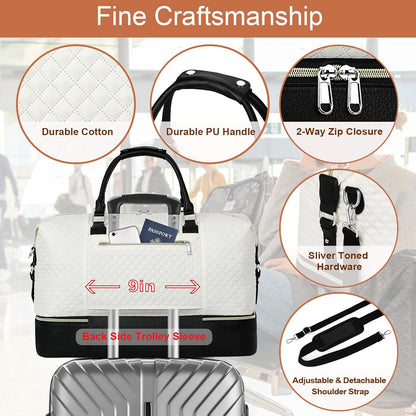 Weekender Overnight Bag for Women - Large Travel Duffel Bag with Shoe Compartment, Gym Duffel Bag Hospital Bag Carry On Tote Bags for Airplanes with Crossbody Bag Toiletry Bag 3Pcs Set - Colors A